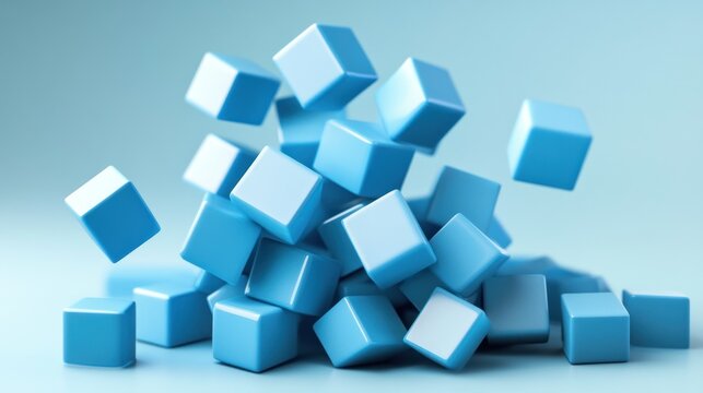 Abstract Blue Cubes Composition: A 3D Render of Interlocking Geometric Shapes