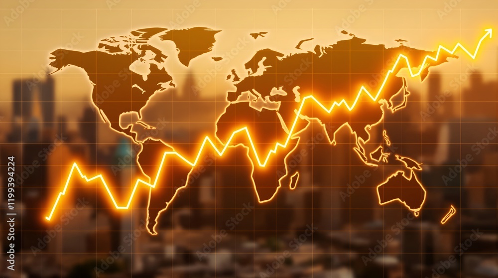 Aufkleber dynamic progress: glowing arrows on a business chart with a global perspective