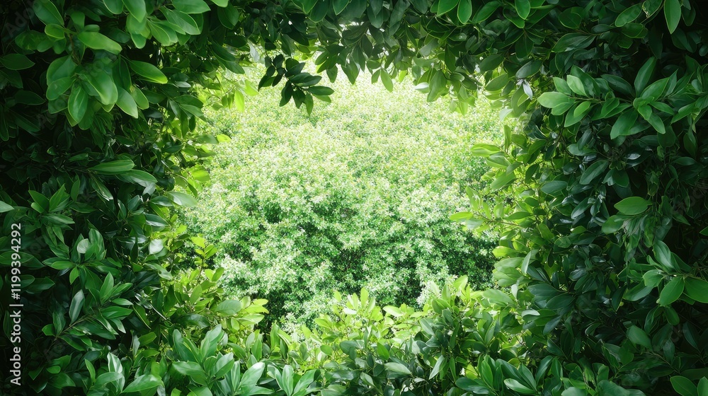 Poster lush green foliage border creating a natural frame with bright green background and ample empty spac