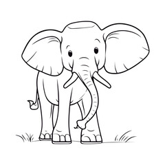 Naklejka premium A black and white drawing of a African Elephant coloring page illustration.