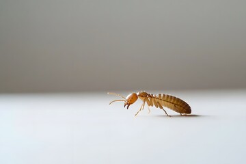 Close-up of a single termite on a white surface.