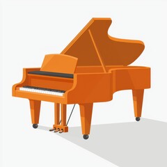 Elegant Orange Grand Piano Musical Instrument Open Lid Keys Classical Music Studio Shot