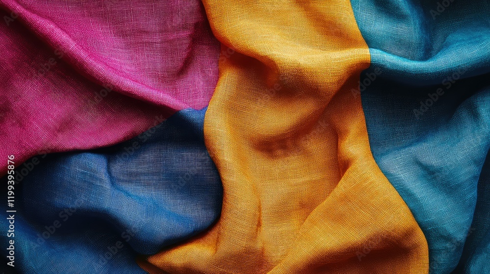 Aufkleber textured multicolored flax linen fabric with depth effect and empty space for text