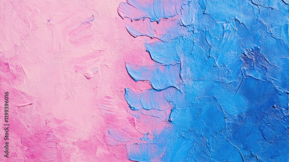 Poster colorful textured background of blue and pink paint with abstract patterns and ample empty space for