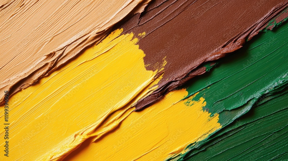 Poster vibrant abstract paint texture background in yellow brown and green hues with smooth brush strokes a