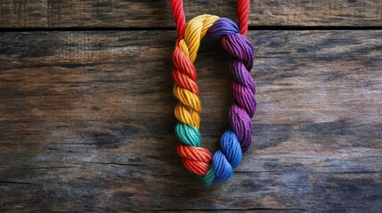 Colorful Twisted Rope on Dark Wooden Surface Representing Mental Health Issues with Space for Text