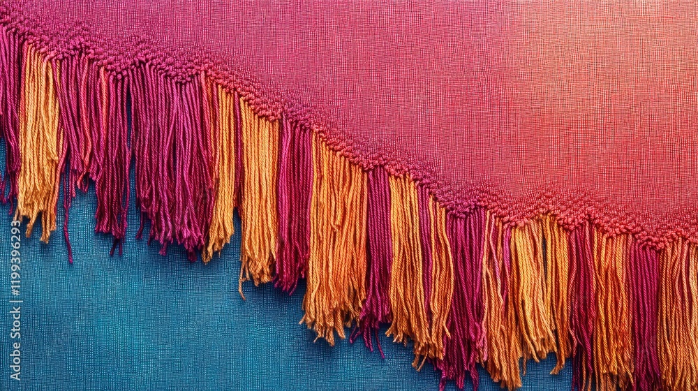 Aufkleber vibrant textile backdrop featuring multicolored fringes on a gradient background with space for text