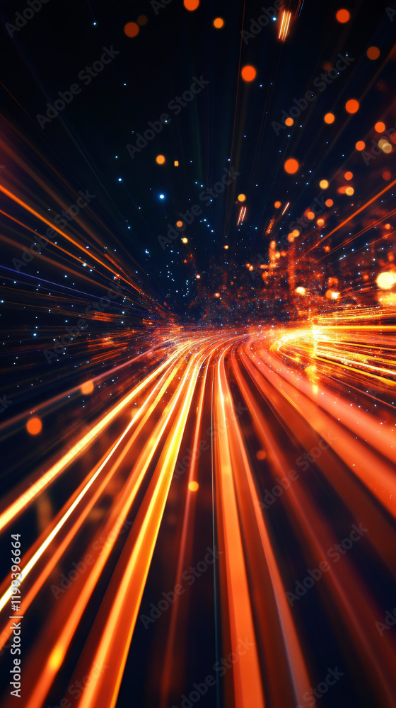 Aufkleber Orange light trails creating a vortex effect, simulating fast movement through space and time with bokeh effect