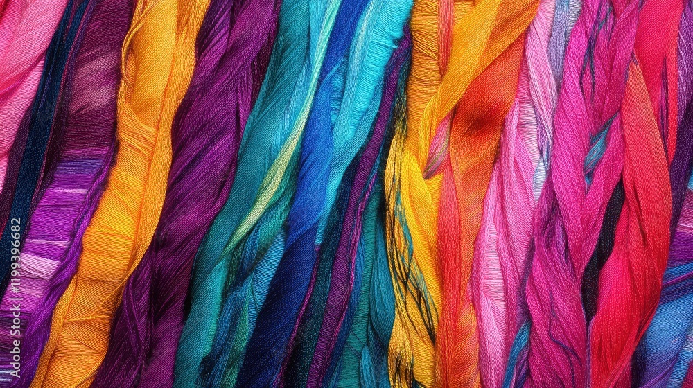 Poster colorful threads background for sewing and knitting with empty space for copy text