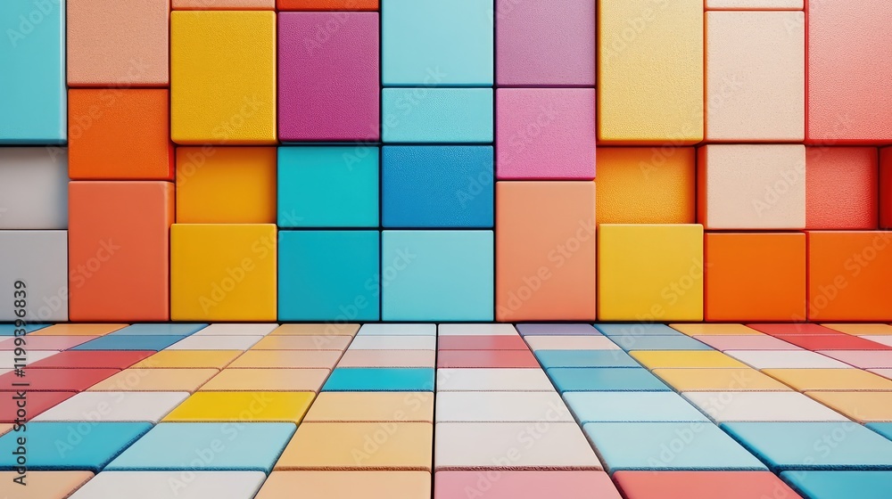 Aufkleber vibrant arrangement of colorful tiles stacked against a backdrop with empty space for text, emphasiz