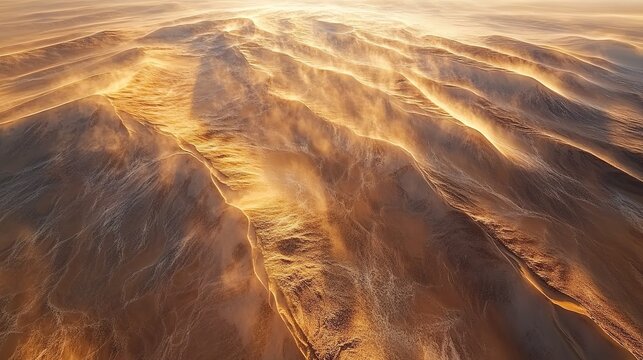 Wind patterns shape abstract textures over golden landscape aerial view digital art nature conceptual beauty