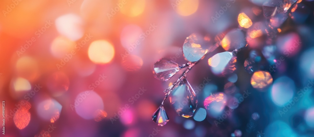 Poster defocused sparkling diamond or crystal with vibrant blurred backdrop in shades of blue pink and oran