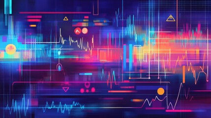 Obraz premium Abstract digital visualization of colorful data streams and graphs representing analytics