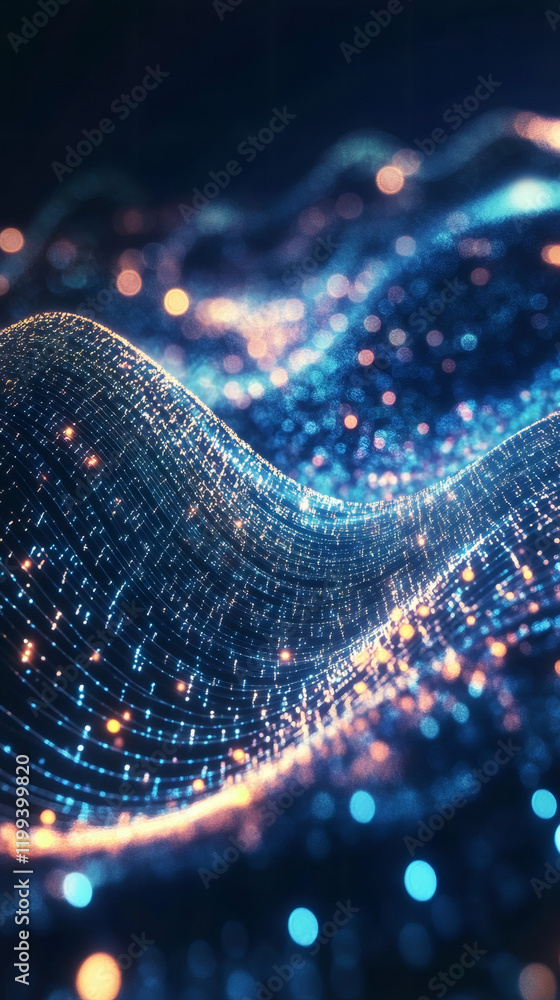 Leinwandbilder abstract futuristic background with glowing particles forming a digital wave in cyberspace