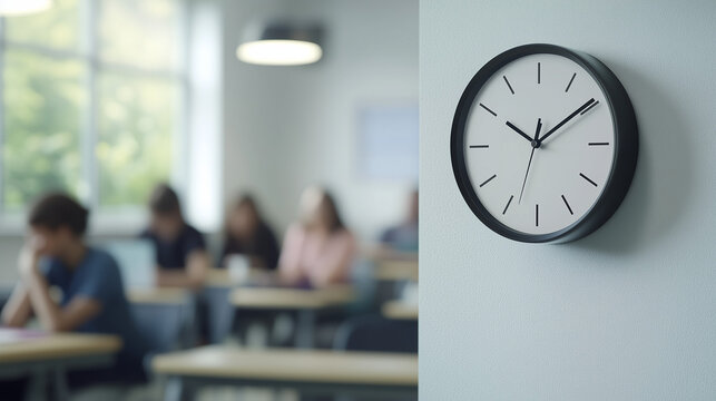 clock on the wall in a classroom during an exam