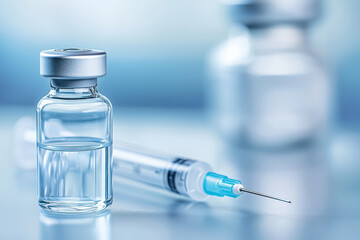 A close-up of a vaccine vial with a syringe, symbolizing healthcare and medical innovation.