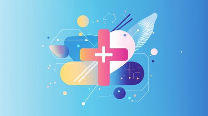 Abstract Medical Illustration with Colorful Shapes and Symbols