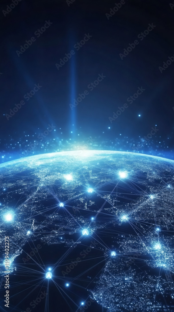 Aufkleber Futuristic network connecting cities and countries around the world, symbolizing global data transmission and technological advancement