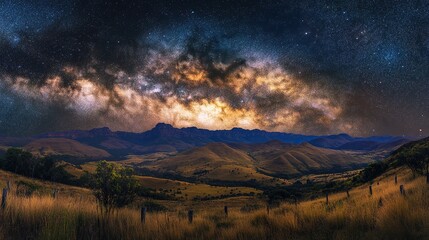 Stunning night sky over mountain landscape nature photography outdoor adventure wide angle view starry concept