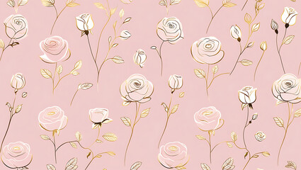 inimalist Floral Pattern with Gold Accents on Pastel Pink
