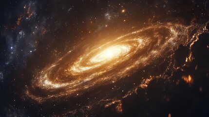 Obraz premium A stunning depiction of a spiral galaxy illuminated by bright stars and cosmic dust, showcasing the beauty and vastness of the universe.