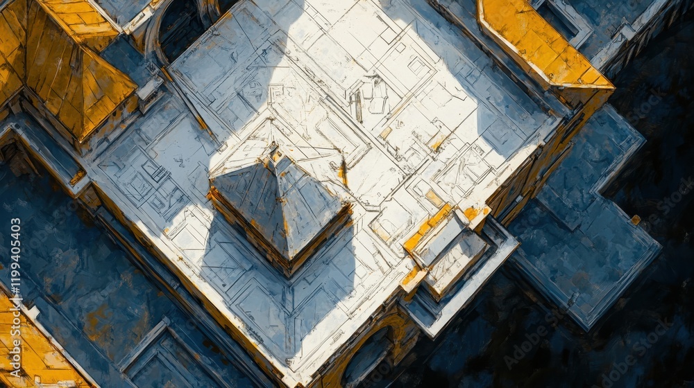 Aufkleber aerial view of a modern architectural structure showcasing geometric patterns and vibrant colors
