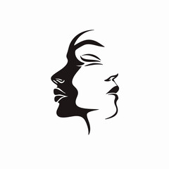 Abstract Double Female Profile Silhouette. Vector Image