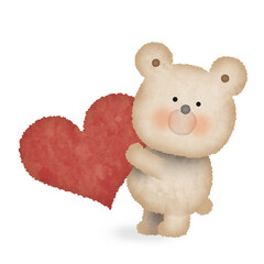 手書き風　くまがハートを持つイラスト