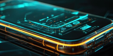 Obraz premium A close-up of a glowing phone displaying a futuristic interface.