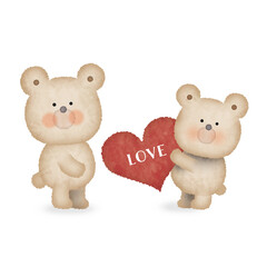 手書き風　くまのカップルのイラスト