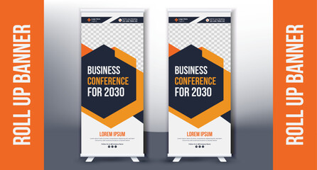 Roll up banner design template, vertical, abstract background, pull up design, modern x-banner, rectangle size. exhibition display, Marketing, Promotion