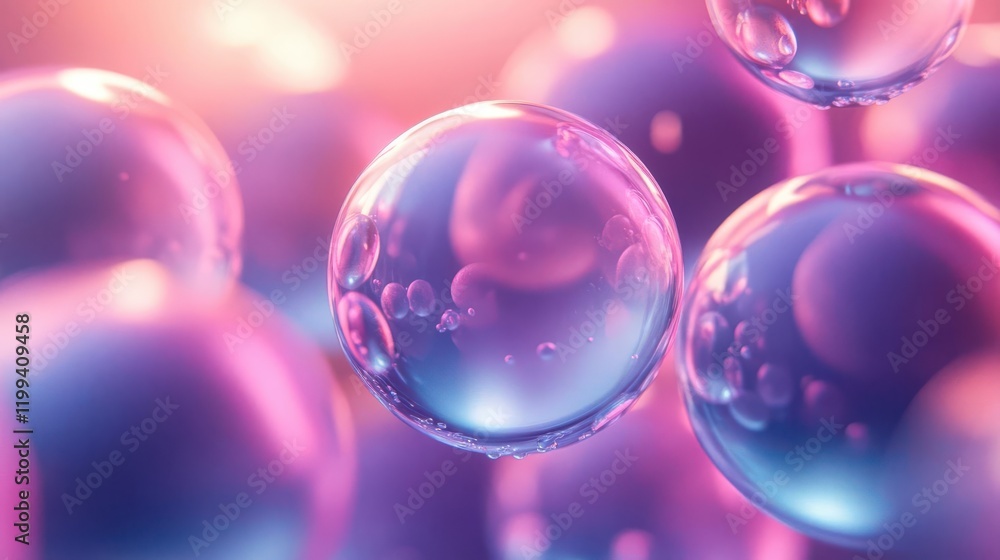 Poster colorful, abstract image of bubbles with a soft gradient background, showcasing light reflections an