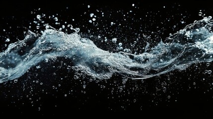 A dynamic splash of water captured against a black background, showcasing the fluid motion and energy of the liquid.