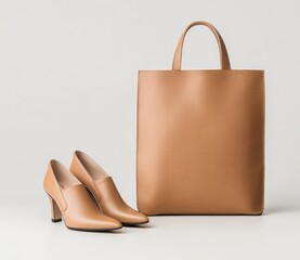 Elegant Women’s Shoes and Beige Tote Bag in Minimalist Style