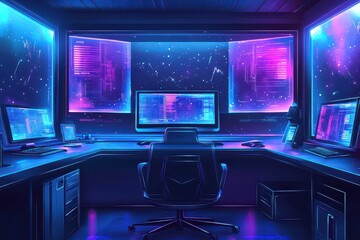 Fototapeta premium Futuristic Workspace with Holographic Screens