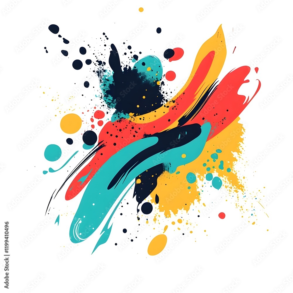 Poster abstract colorful splashes and strokes create a dynamic visual composition.