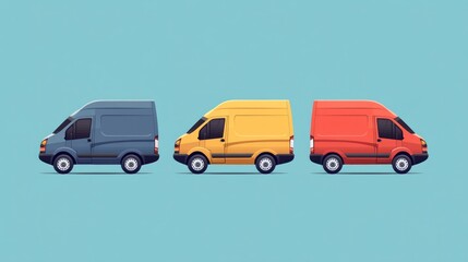 Three Delivery Vans in a Row:  A Colorful Illustration of Transportation and Logistics