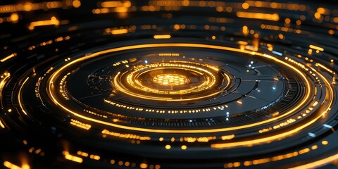 A futuristic abstract design with illuminated swirls and a glowing central element.