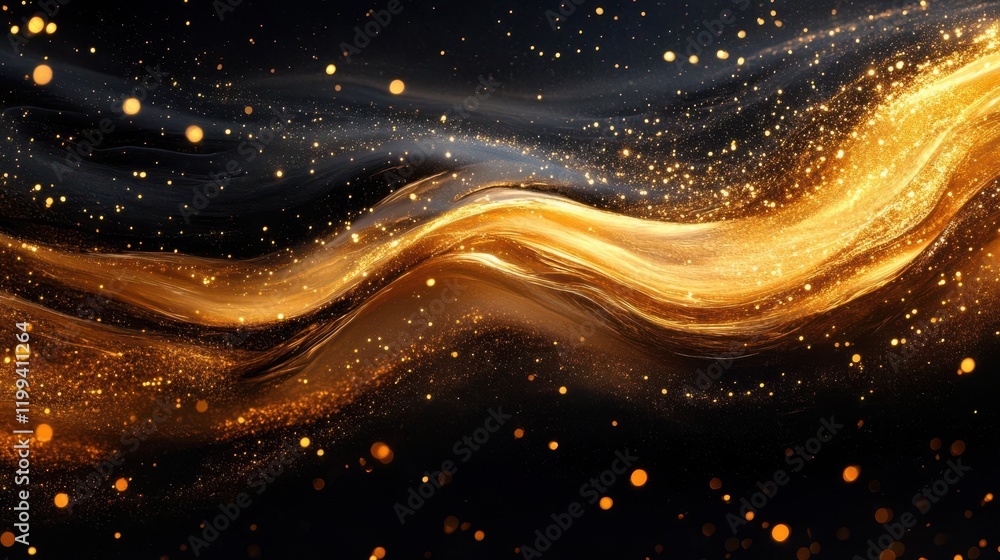 Poster a mesmerizing wave of golden light glides across a dark background, creating an enchanting and dynam