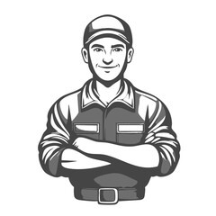Smiling Worker with Crossed Arms Vector Illustration. Vector Image