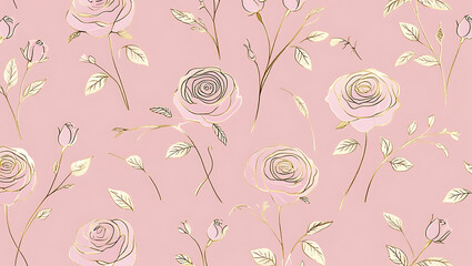 inimalist Floral Pattern with Gold Accents on Pastel Pink