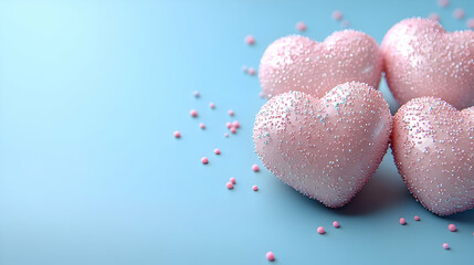 Obraz premium Pink hearts, pastel background, sprinkles, Valentine's Day card