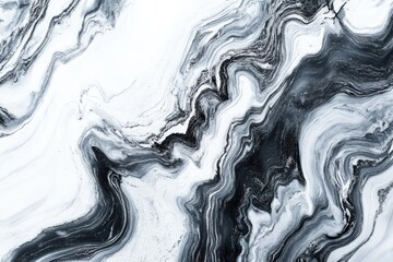 Swirling patterns of black and white create an elegant, abstract