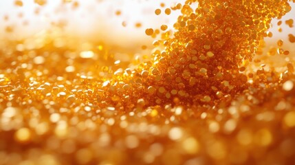 Glimmering Golden Particles Falling in a Bright Abstract Background