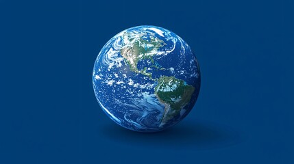 Detailed Earth globe image on blue background, showing continents, oceans, and clouds.