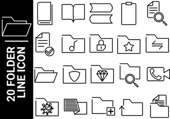 folder line icon, black and white