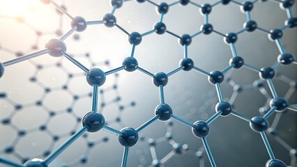 A blue molecular structure with interconnected shapes on a blurred background