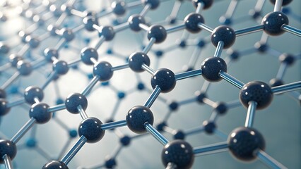 Obraz premium A blue molecular structure with interconnected shapes on a blurred background