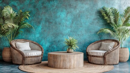 Obraz premium Cozy and Stylish Living Room with Natural Elements and Texture