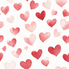 Seamless pattern red heart watercolor illustration on pink background. Valentine day, anniversary, wedding, women's, mother's day concept. Romantic love backdrop with copy space